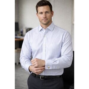 Jos A. Bank Men's 15.5/36 Signature L/S Blue Striped Dress Shirt French Cuff NEW